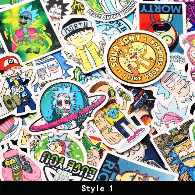 50pcs/set Rick and Morty Sticker Cosplay prop Accessories PVC Waterproof Cartoon Anime Stickers
